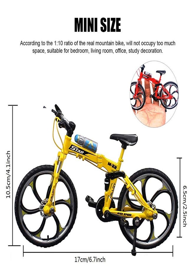 Lynkaye 1pcs Mini Bike Finger Mountain Bike Zinc Alloy Finger Mountain Bike Mini Bicycle Model Cool Boy Toy Decoration Crafts for Home，Bedroom, Living Room, Office, Study Decoration (Yellow) - Image 2